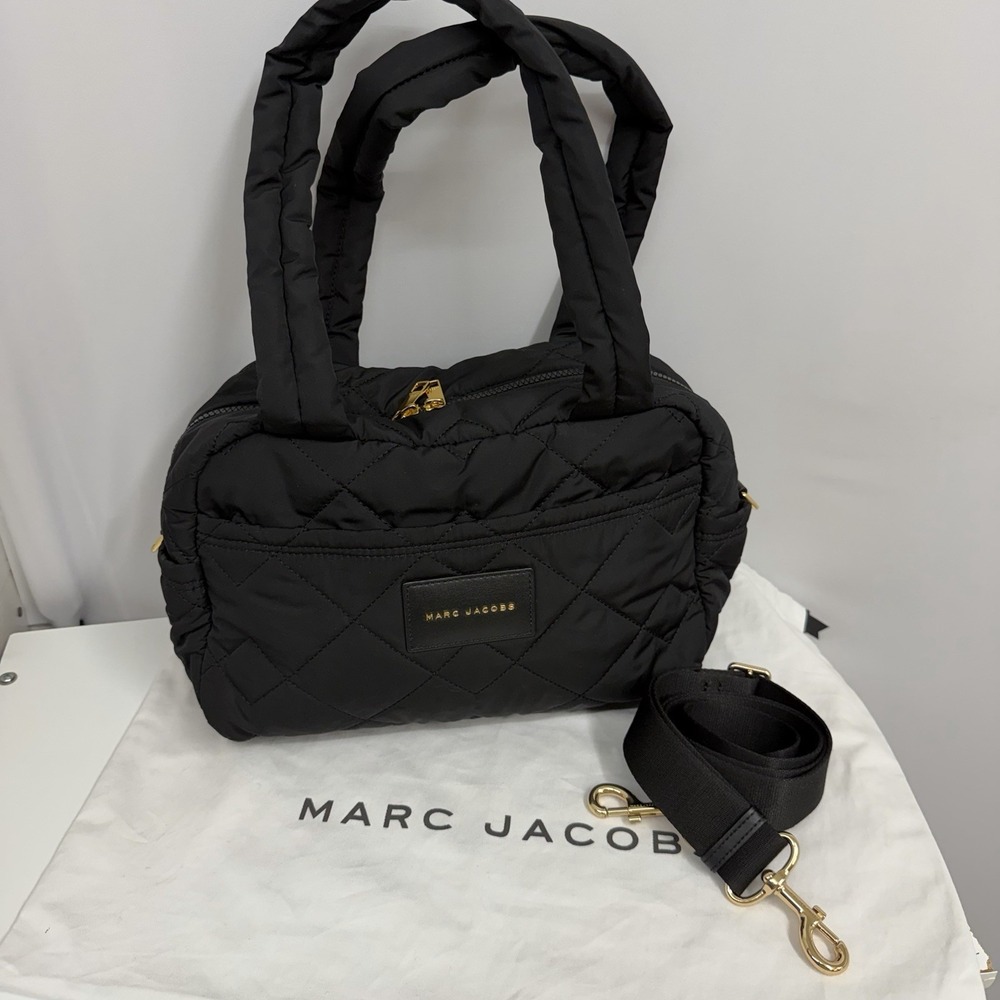 Marc Jacobs Nylon Quilted Tote Bag Cross Body or Shoulder Bag Purse Black